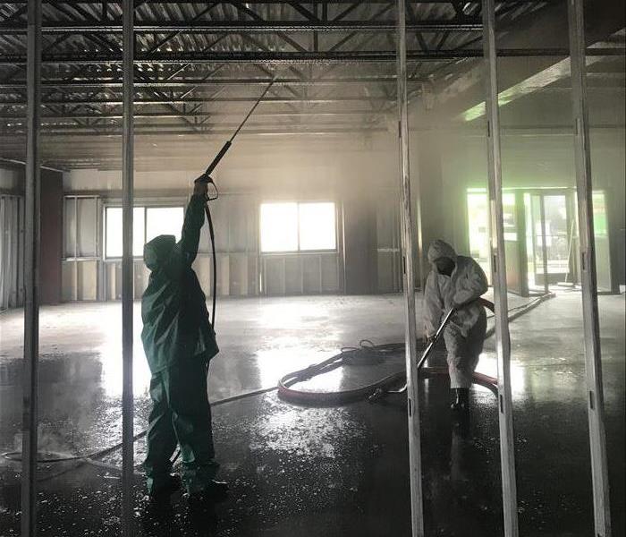 SERVPRO technicians cleaning a warehouse